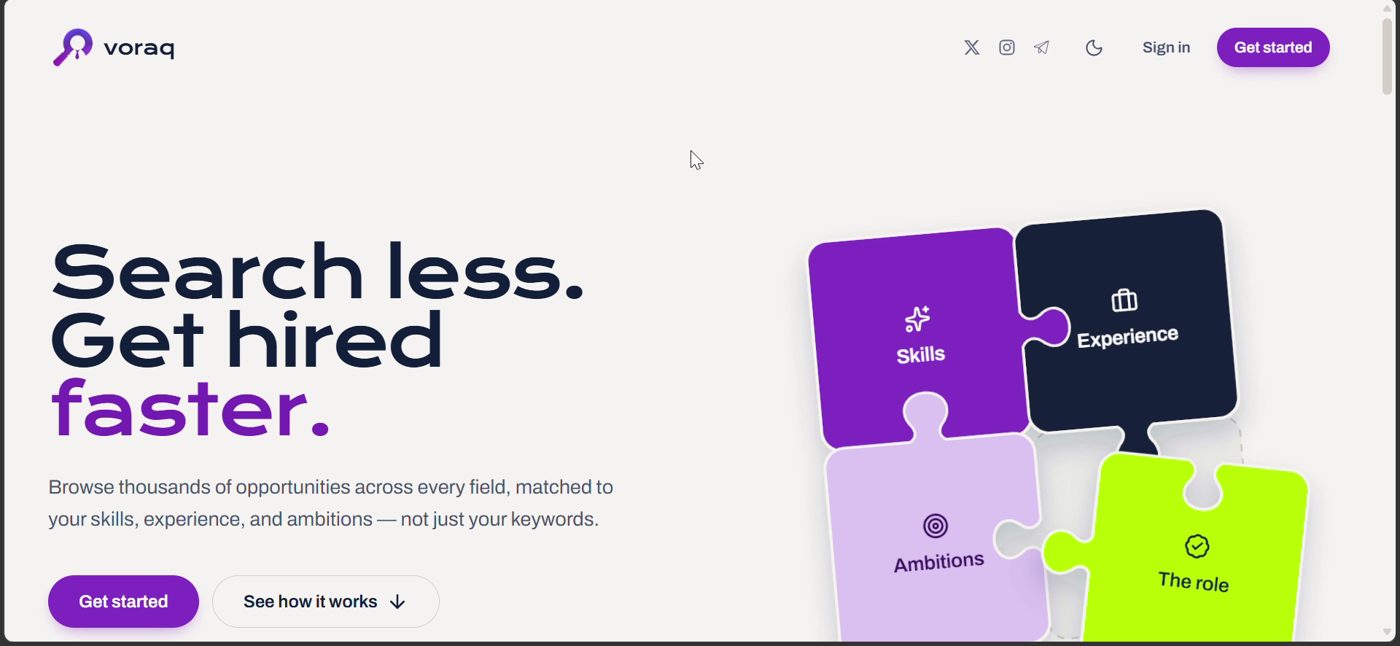Voraq landing page